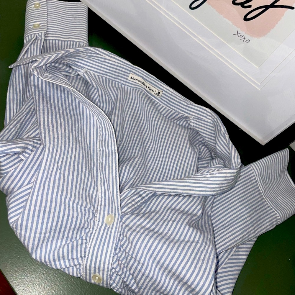 Abercrombie & Fitch Blue and White Striped Button-Up Shirt